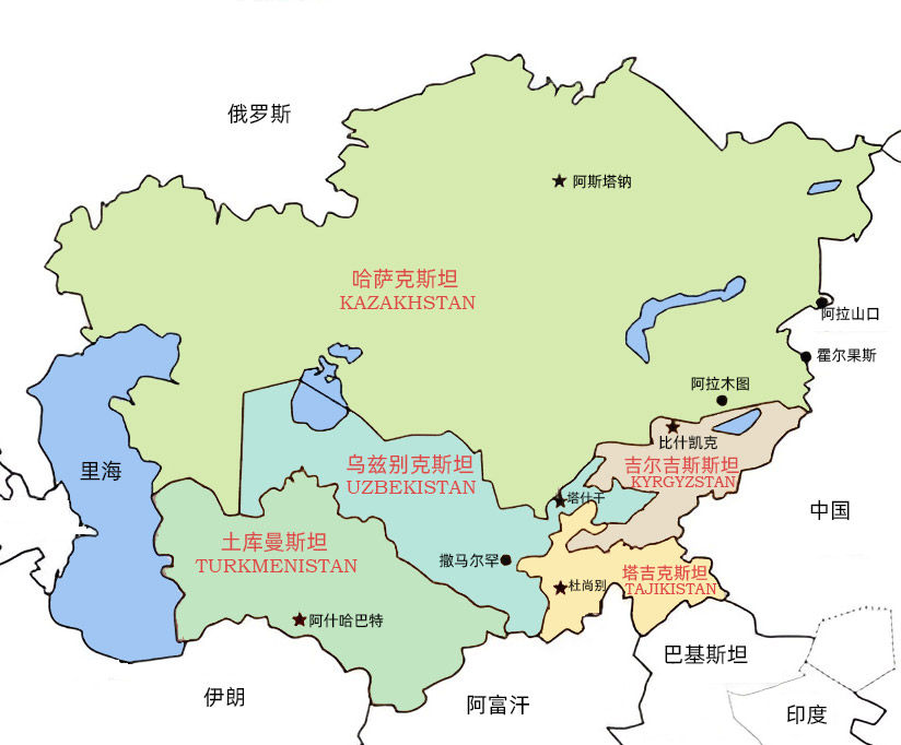 中亚旅游地图